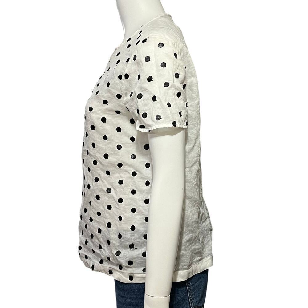MaxMara Studio White Black Polka Dot Short Sleeve Ramie Top Size Large - Picture 14 of 16